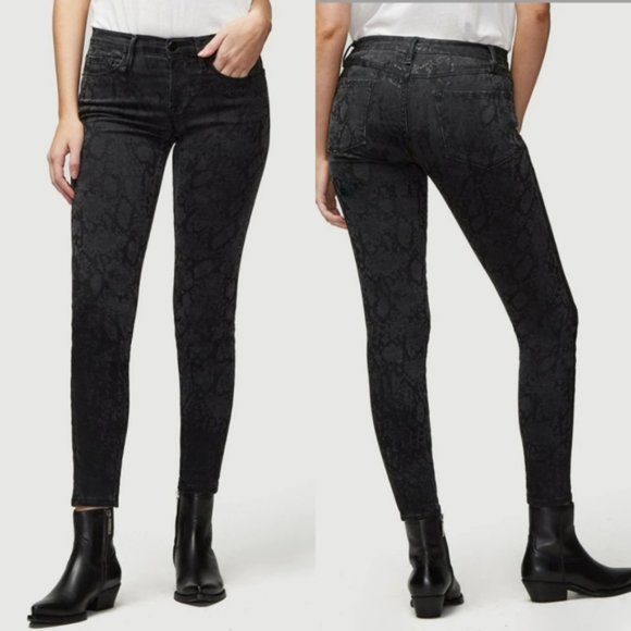 FRAME Denim Le Skinny de Jeanne Mid-rise Skinny Jean Snakeskin Print Black 25 - Picture 1 of 10